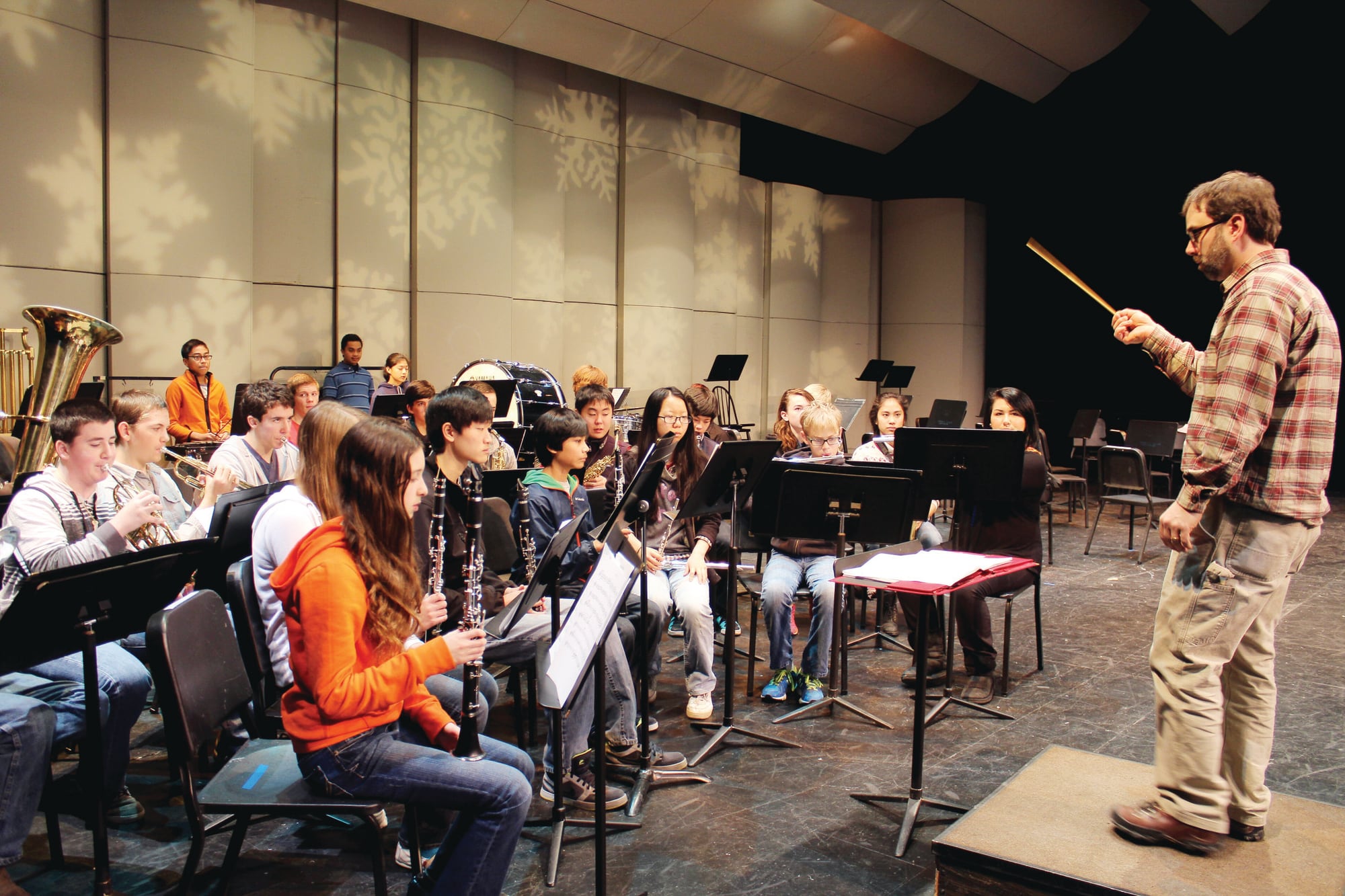 A school orchestra rehearsing together.